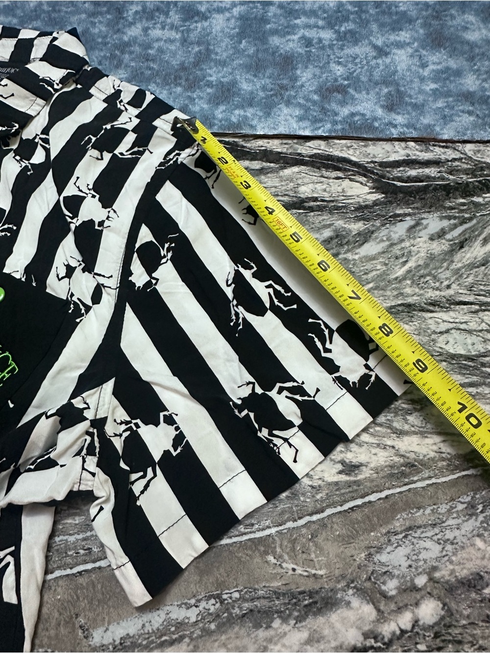 Beetlejuice Black & White Striped Button-Up Shirt with Neon Beetles XL - Picture 6 of 6